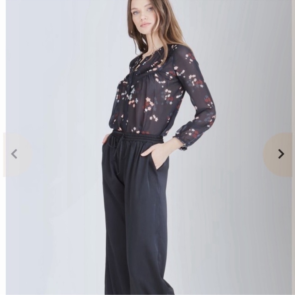 Anthropologie Caballero Black silk Semi Sheer Sage Top Ditsy Flower Small
